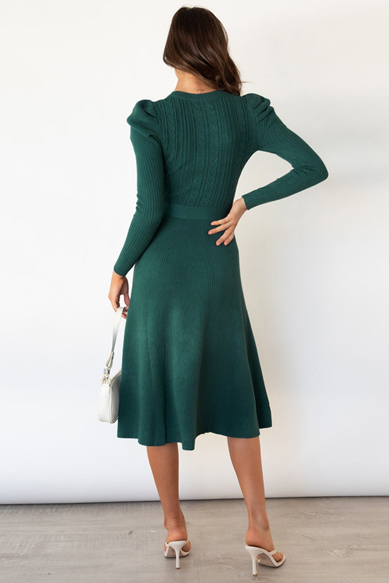Daniela Round Neck Long Sleeve Tie Waist Sweater Dress | 5 Colors | Poundton