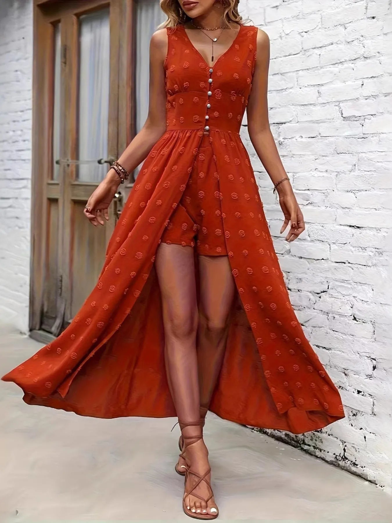 Santorini Escape Maxi Romper Dress