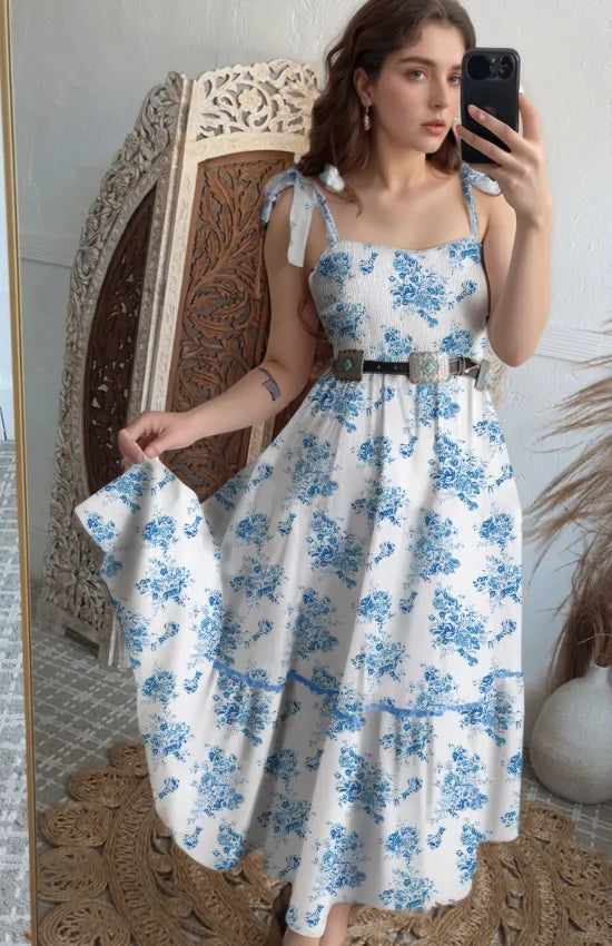 Bluebell Tie-Shoulder Midi Dress Light Blue / S