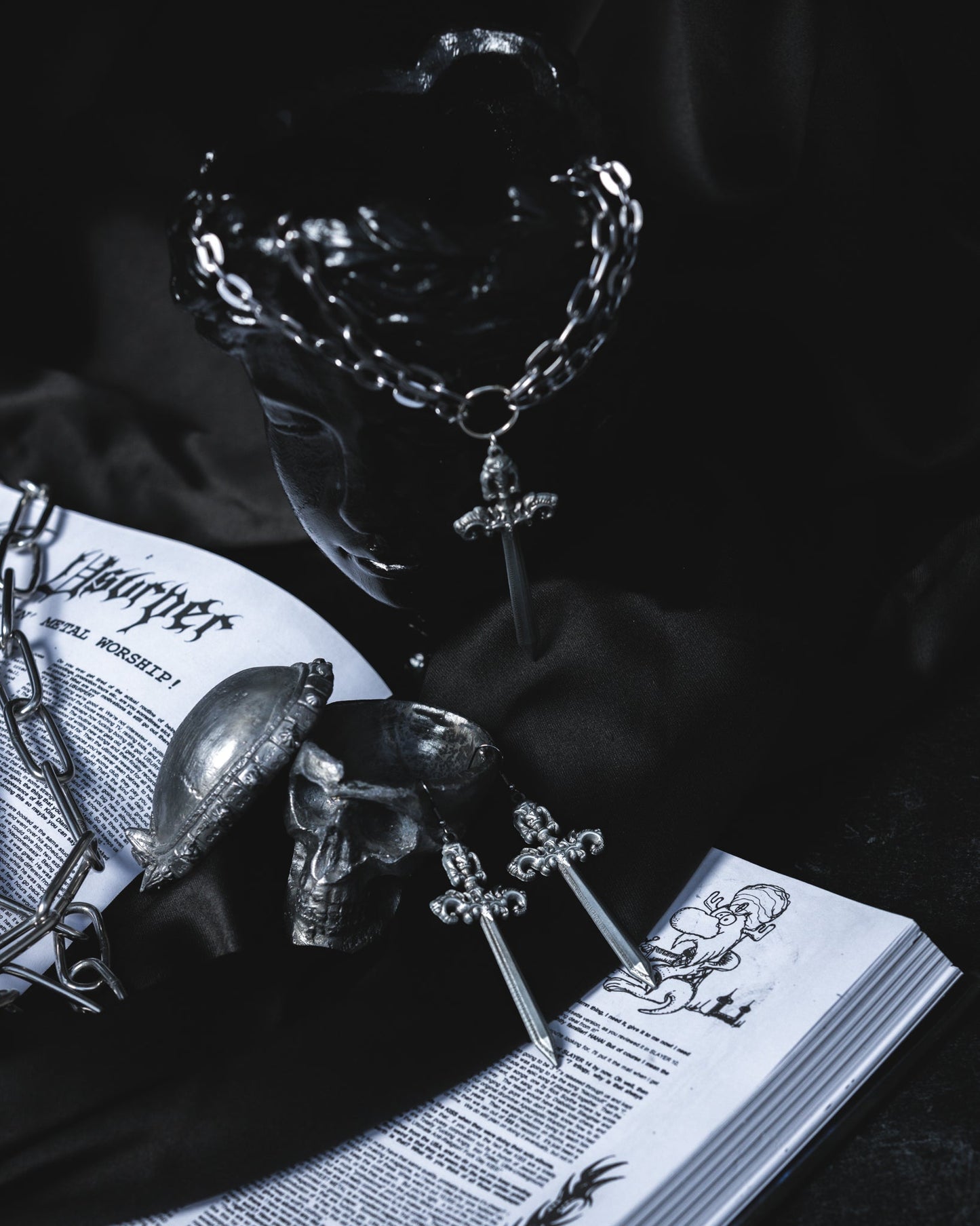 Pair of Woe Blade antiqued silver sword earrings, The Pretty Cult