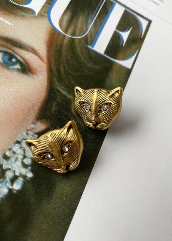 Vintage Cat Rhinestone Cat Head Stud Earrings | Sifides Jewelry