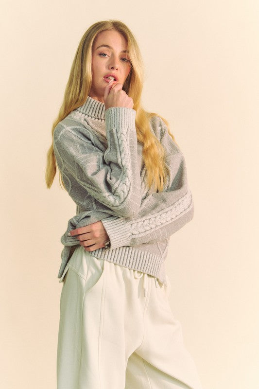 Stella Davi & Dani Cable-Knit Turtleneck Dropped Shoulder Sweater | Poundton