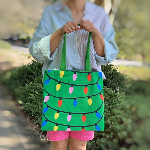 Holiday String Lights  Canvas Tote in Fuchsia or Green | Ellison and Young