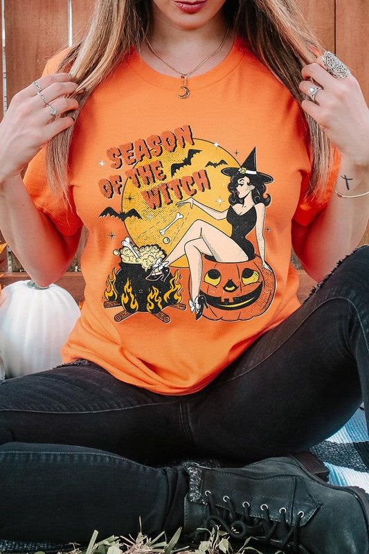 Season of the Witch Halloween Pinup Short Sleeve Graphic Tee Shirt