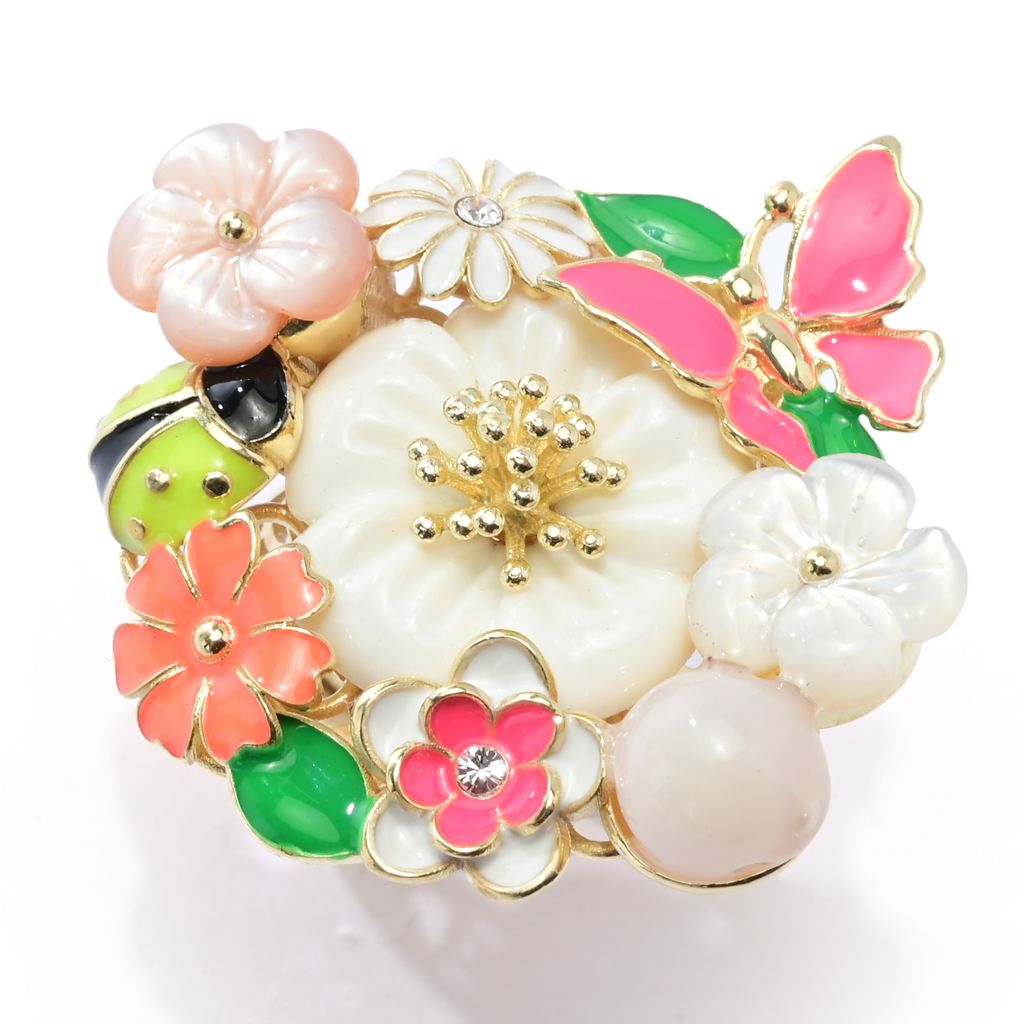 Graziella 23K Gold Plated Carved Resin & Quartz Butterfly & Flower Earrings main image 0