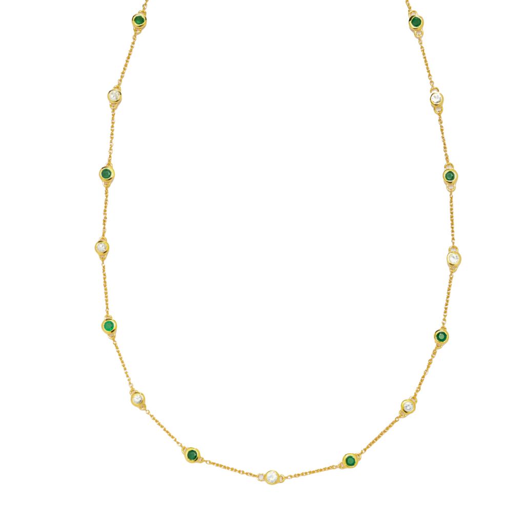 Cocci Collection 2.32ctw Brazilian Sakota Emerald & Zircon Station Necklace