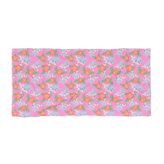 Arden Pink Tropical Hibiscus Beach & Bath Towel