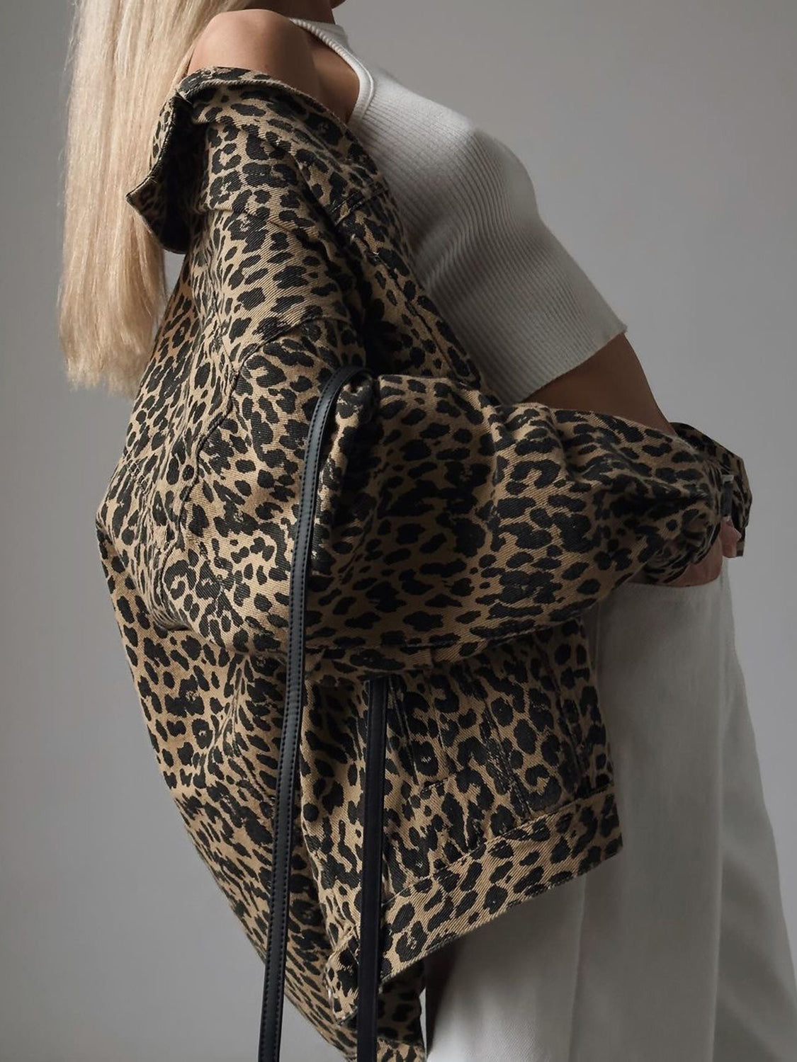 Elisabetta Leopard Button Up Long Sleeve Denim Jacket | 2 Colors | Poundton