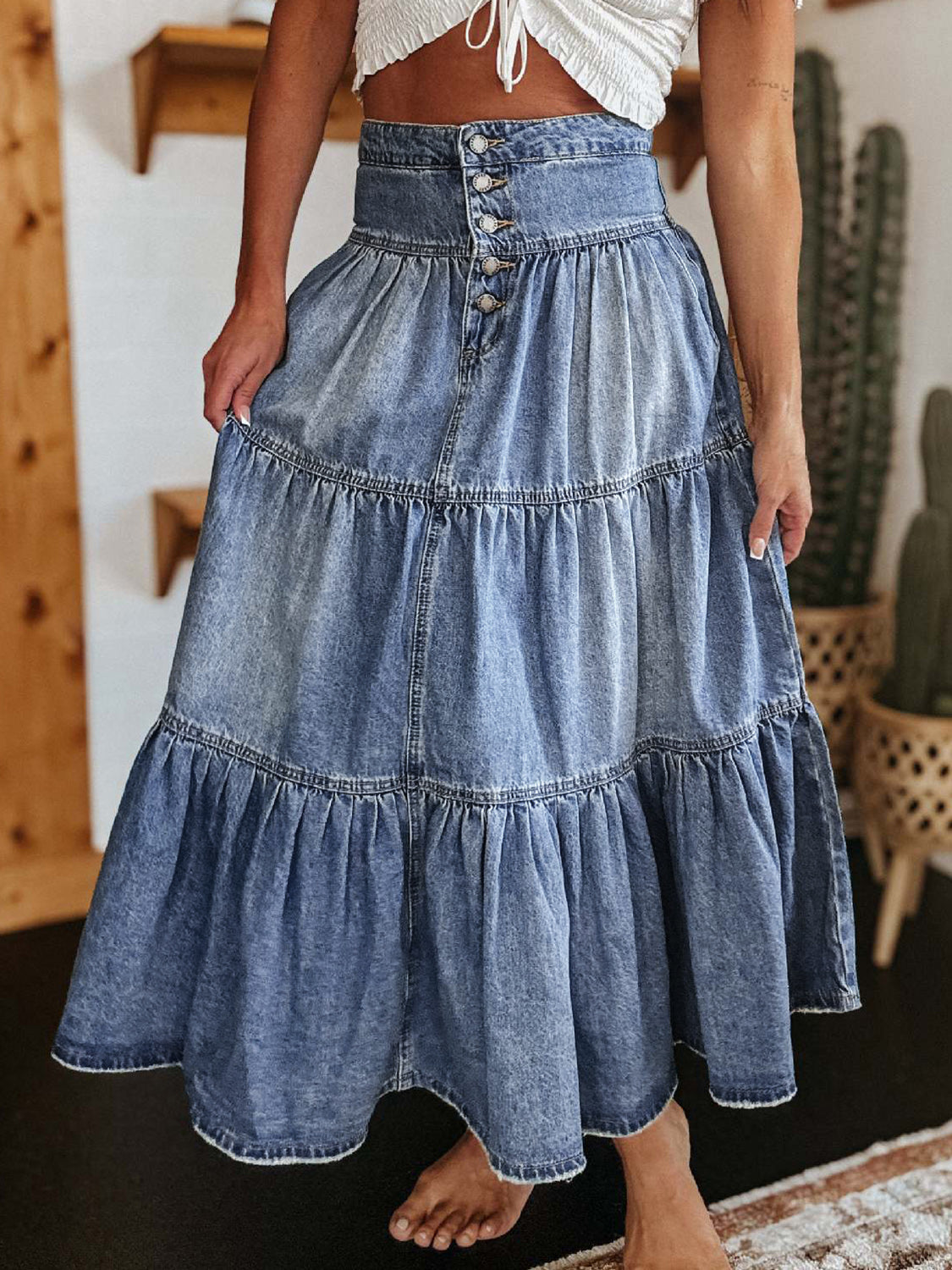 Not My First Rodeo Tiered Button-Fly Denim Skirt | Poundton