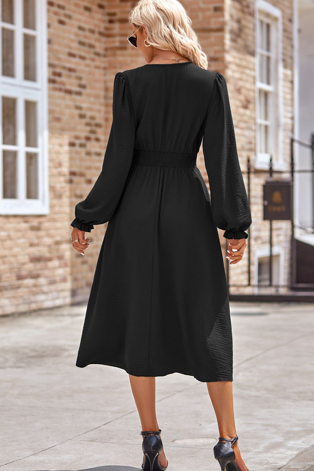 Elisa Smocked V-Neck Flounce Sleeve Midi Dress | 3 Colors | Poundton
