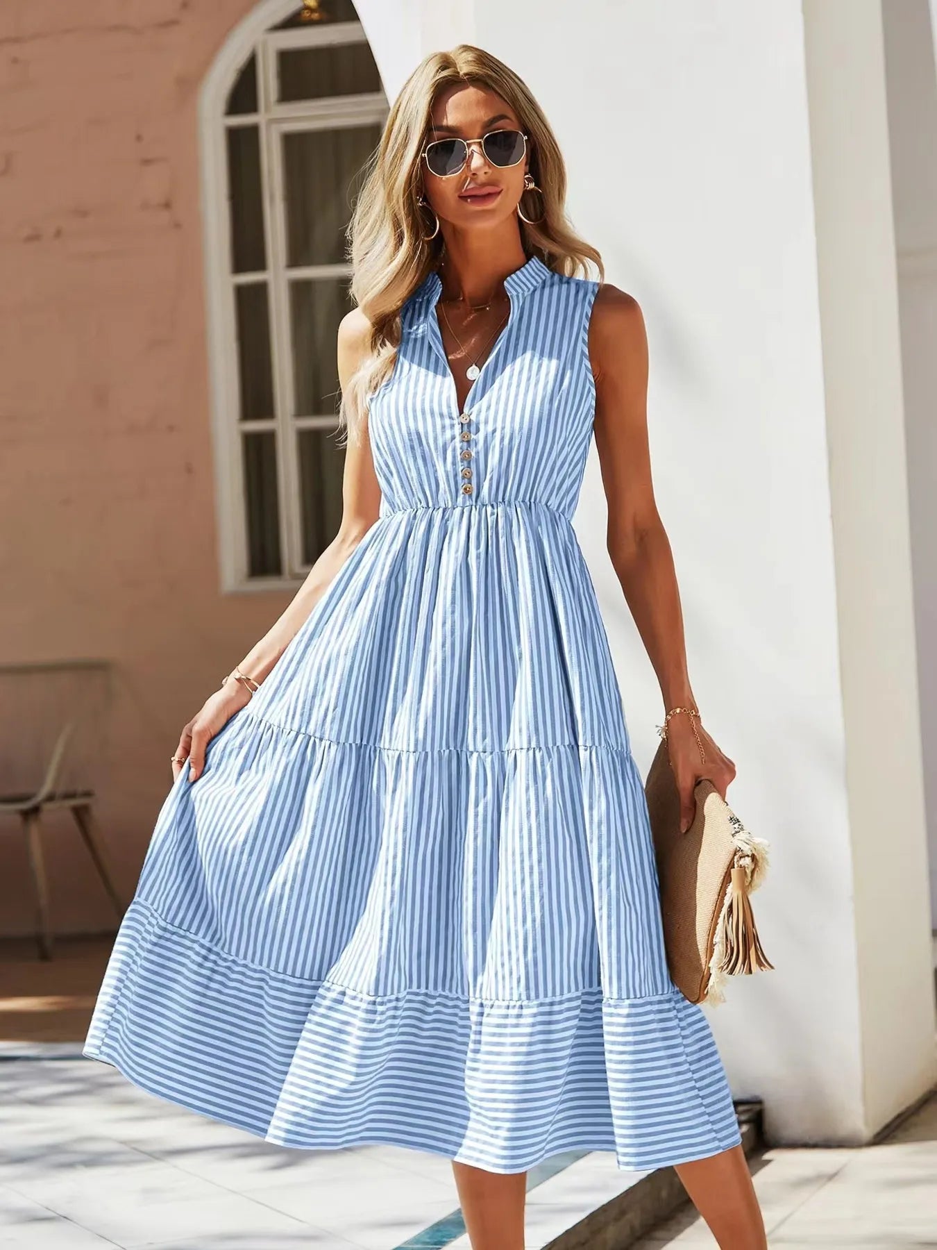 colorful striped midi dress Cupshe Water Color Striped Midi Dress - Blue