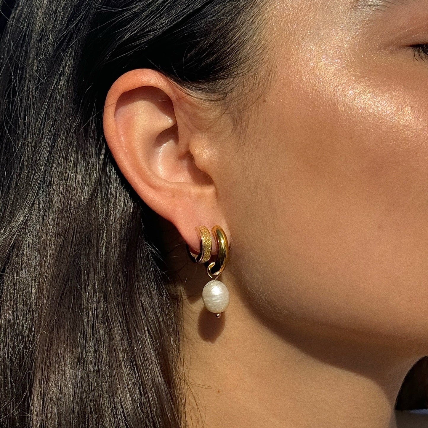 Melrose Mini Hoop Pearl Earring | Gold and Silver
