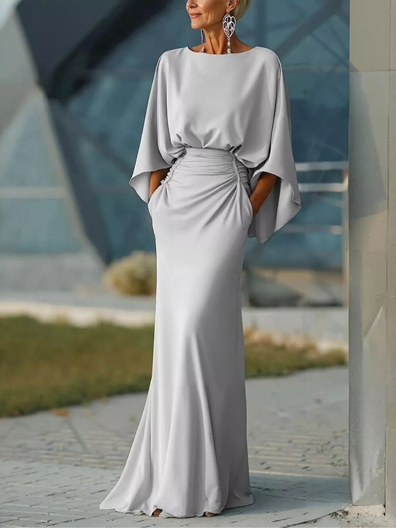 Batwing Ruched Maxi Dress
