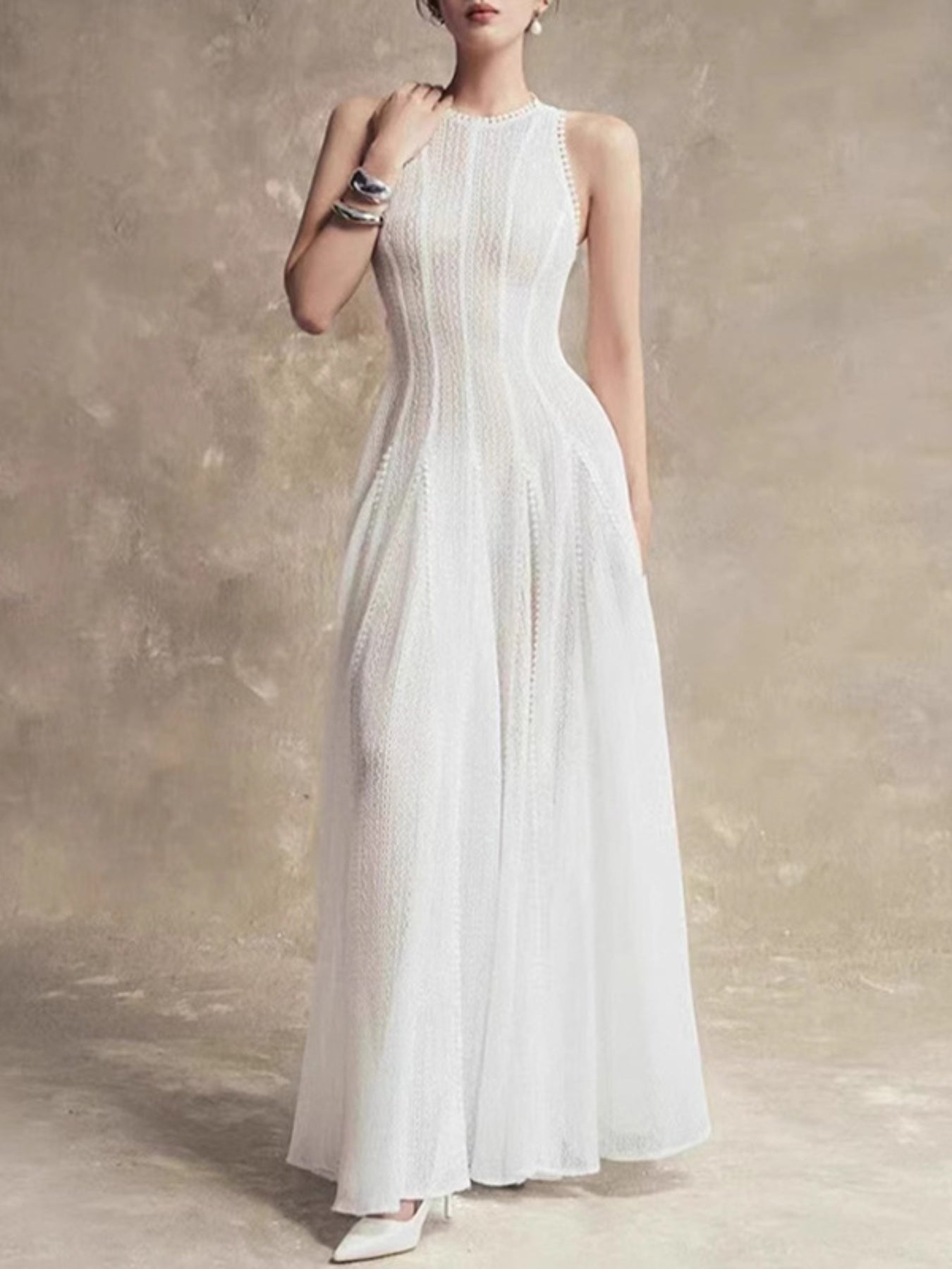 Lace and Loop Knit Sleeveless Maxi Dress