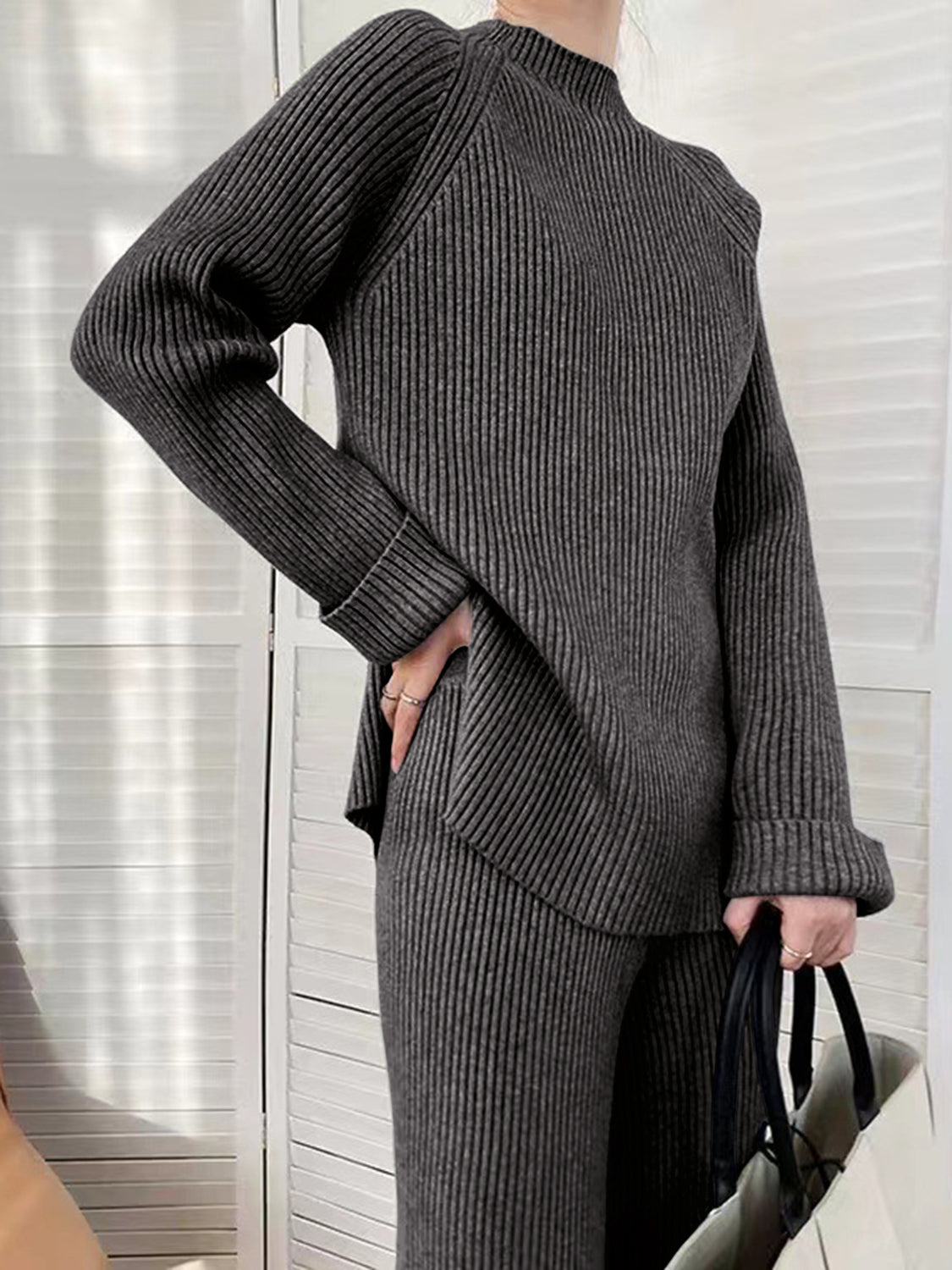 Sofia Mock Neck Raglan Sleeve Top and Pants Sweater Set | 4 Colors | Poundton