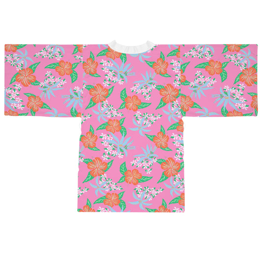 Pink Tropical Hibiscus Kimono Robe