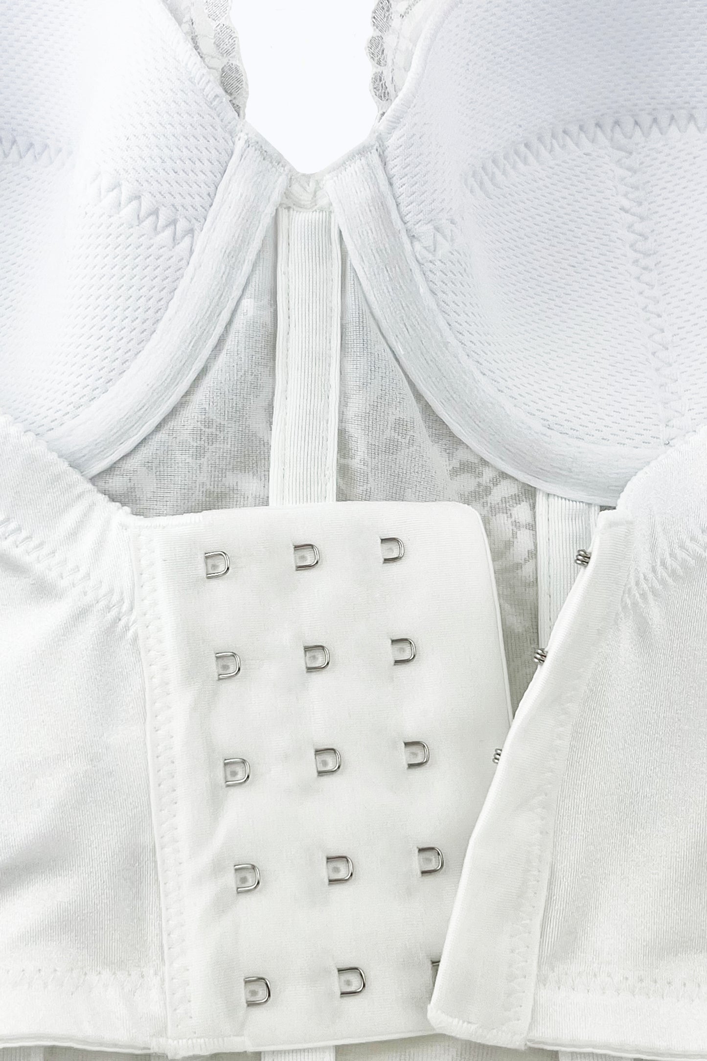 Perpetual Glam Lace Overlay Longline Bustier in White with Silver Lurex | Pinup Girl Clothing