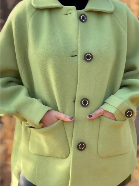 Matinee button-front raglan coat in light green by Pinup Girl Clothing