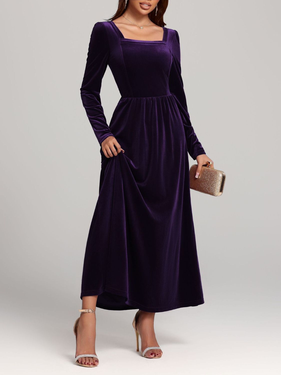 Faerie Velvet Square Neck Long Sleeve Dress | 4 Colors | Poundton