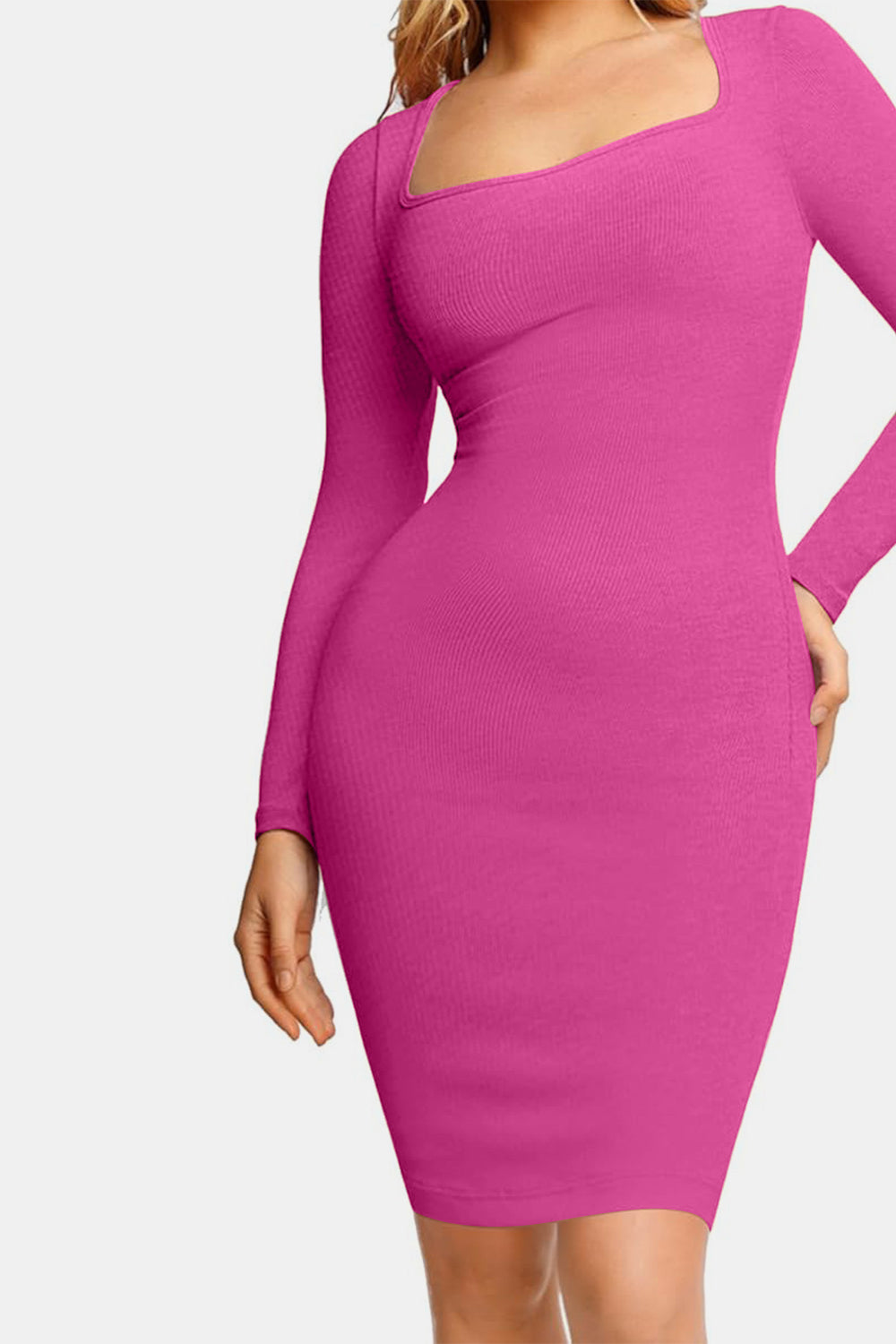 Olivia Basic Bae Full Size Built-In Shapewear Square Neck Long Sleeve Dress | 3 Colors | Poundton