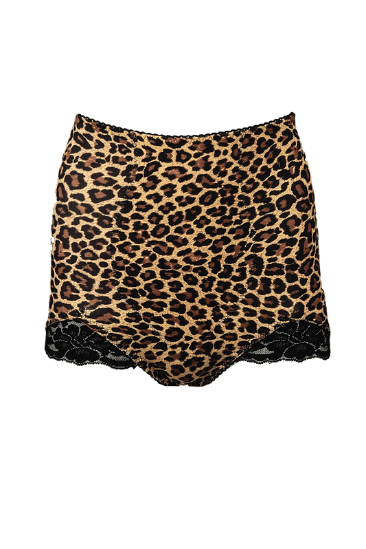 Lace V-leg shaping panty by Pinup Girl Clothing in leopard print.