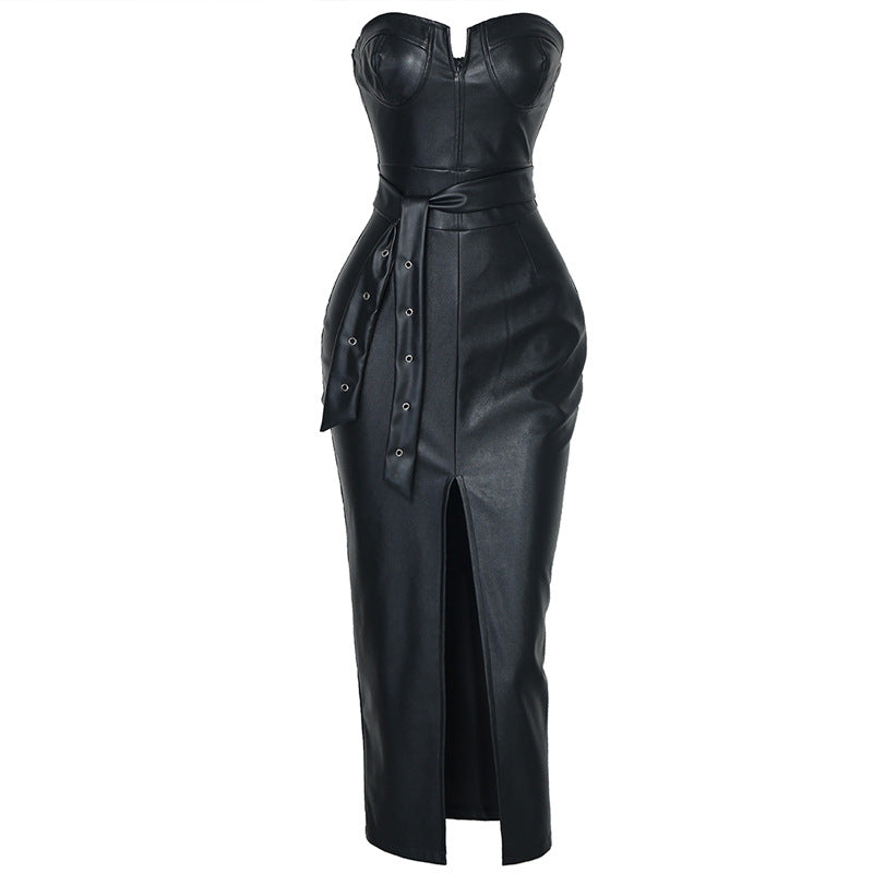 After Dark Faux Leather Corset Dress