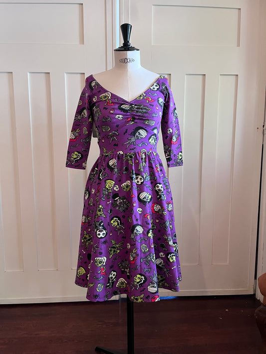 Kayla Swing Dress in Purple Monsters - ORIGINAL SAMPLE