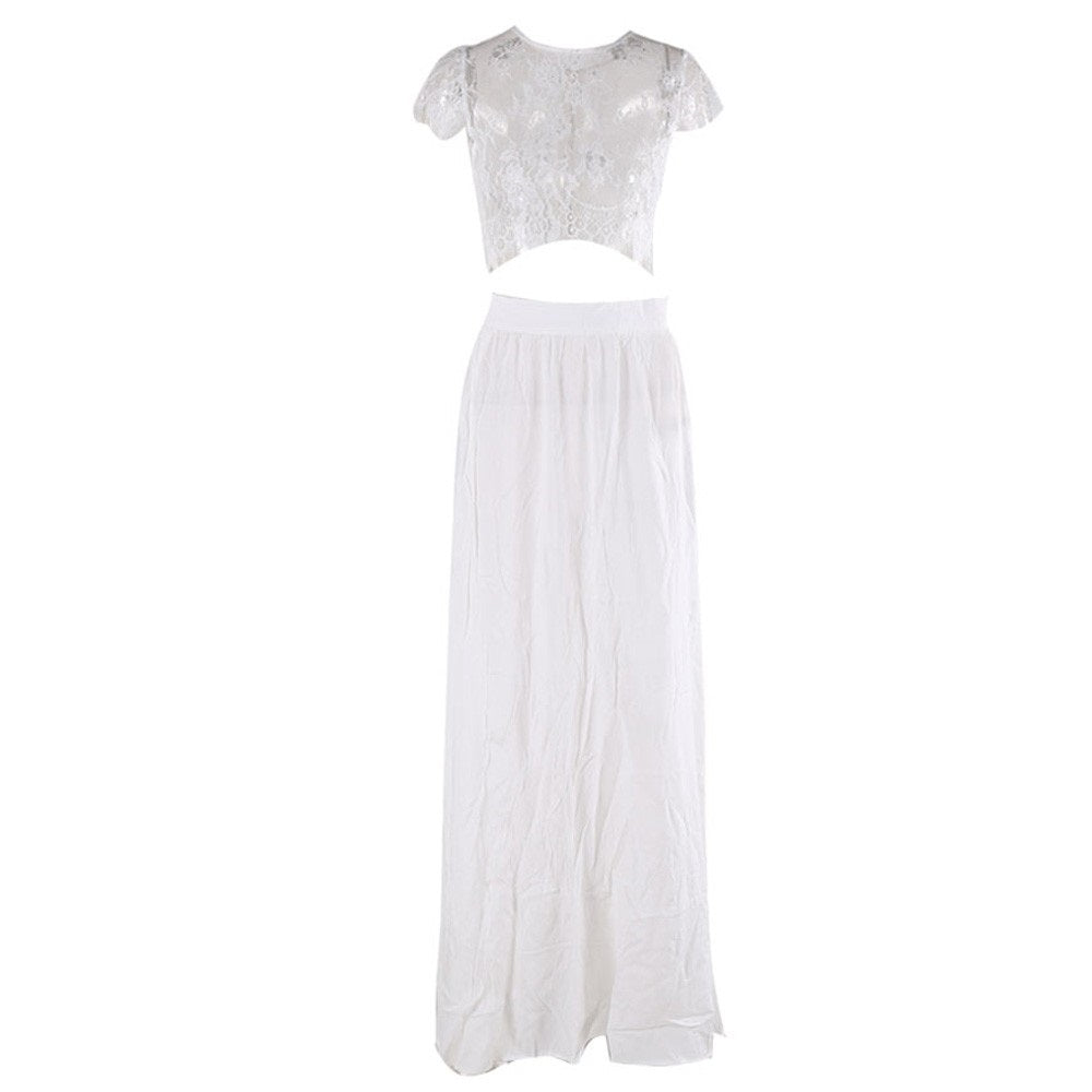 Ethereal Lace Two-Piece Thigh-Slit Maxi Set | 2 Colors | Evelyn Belluci