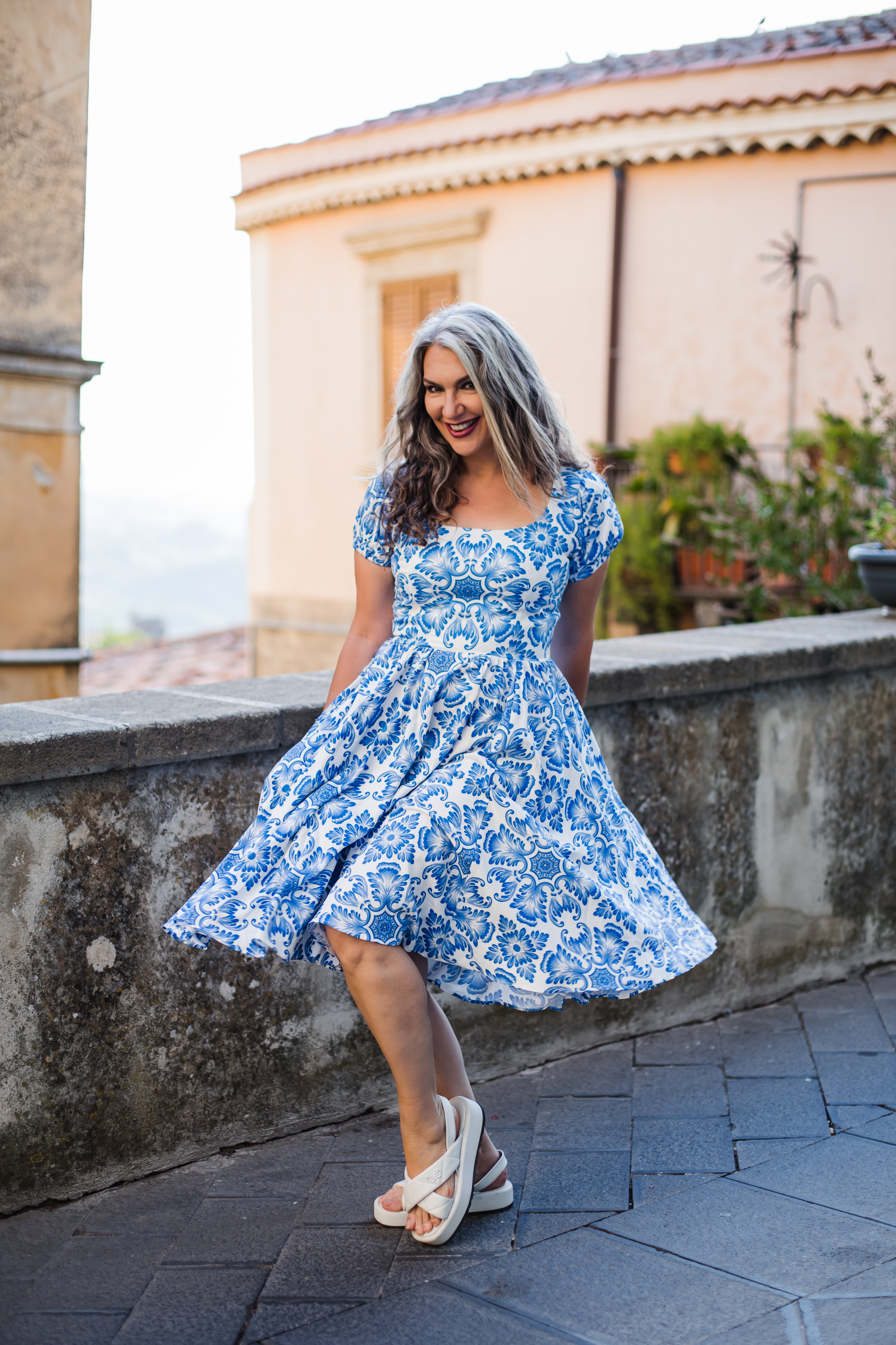 Amara Blue Noto Tile Swing Dress