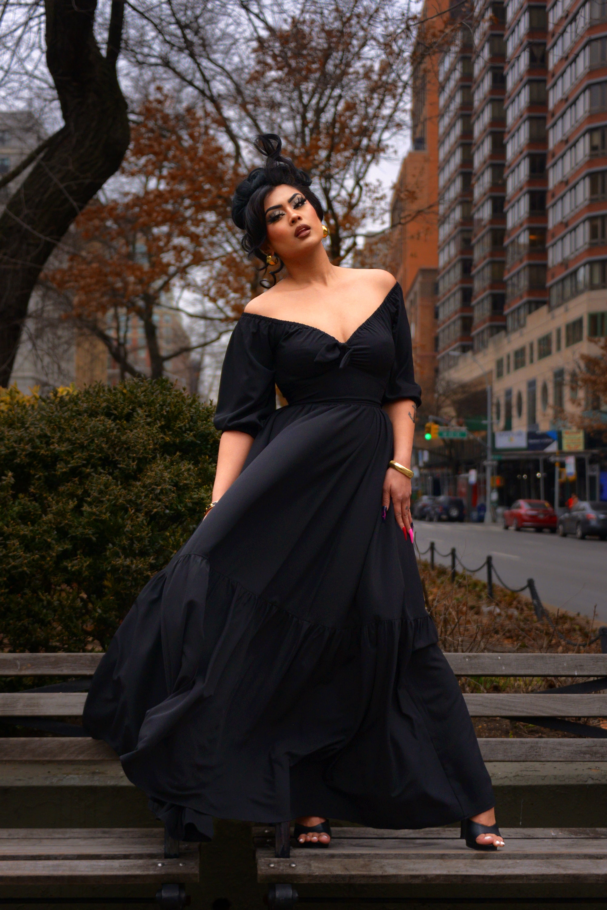 Molly Vintage Gothic 70s Maxi Gown in Solid Black –