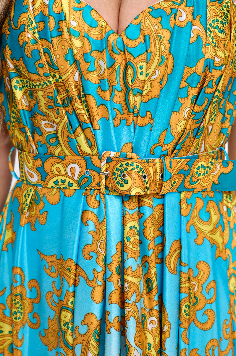 Maya Sweetheart Neckline Paisley Silky Knit Strapless Maxi Dress