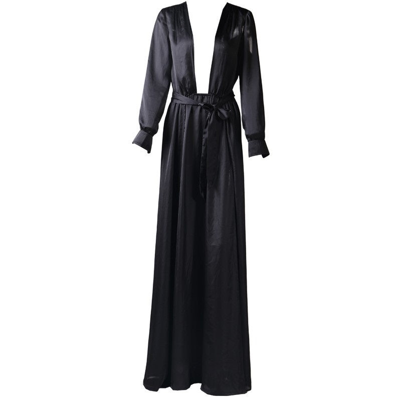 thigh slit maxi dress Midnight Allure Deep Neck Thigh-Slit Maxi Dress