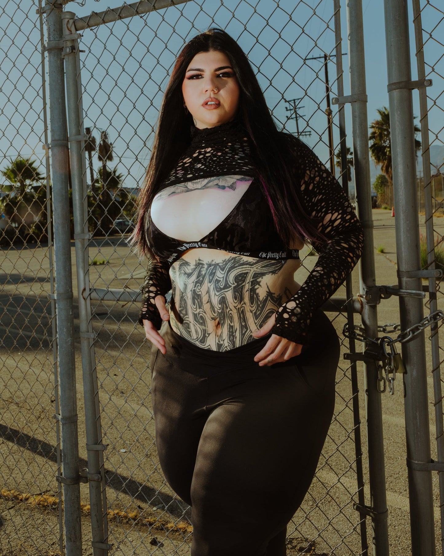 Black burnout velvet Shadowspire Bralette, full look