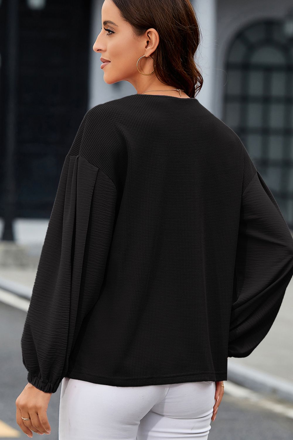 Viola Waffle-Knit Constrast Blouse | 2 Colors | Poundton