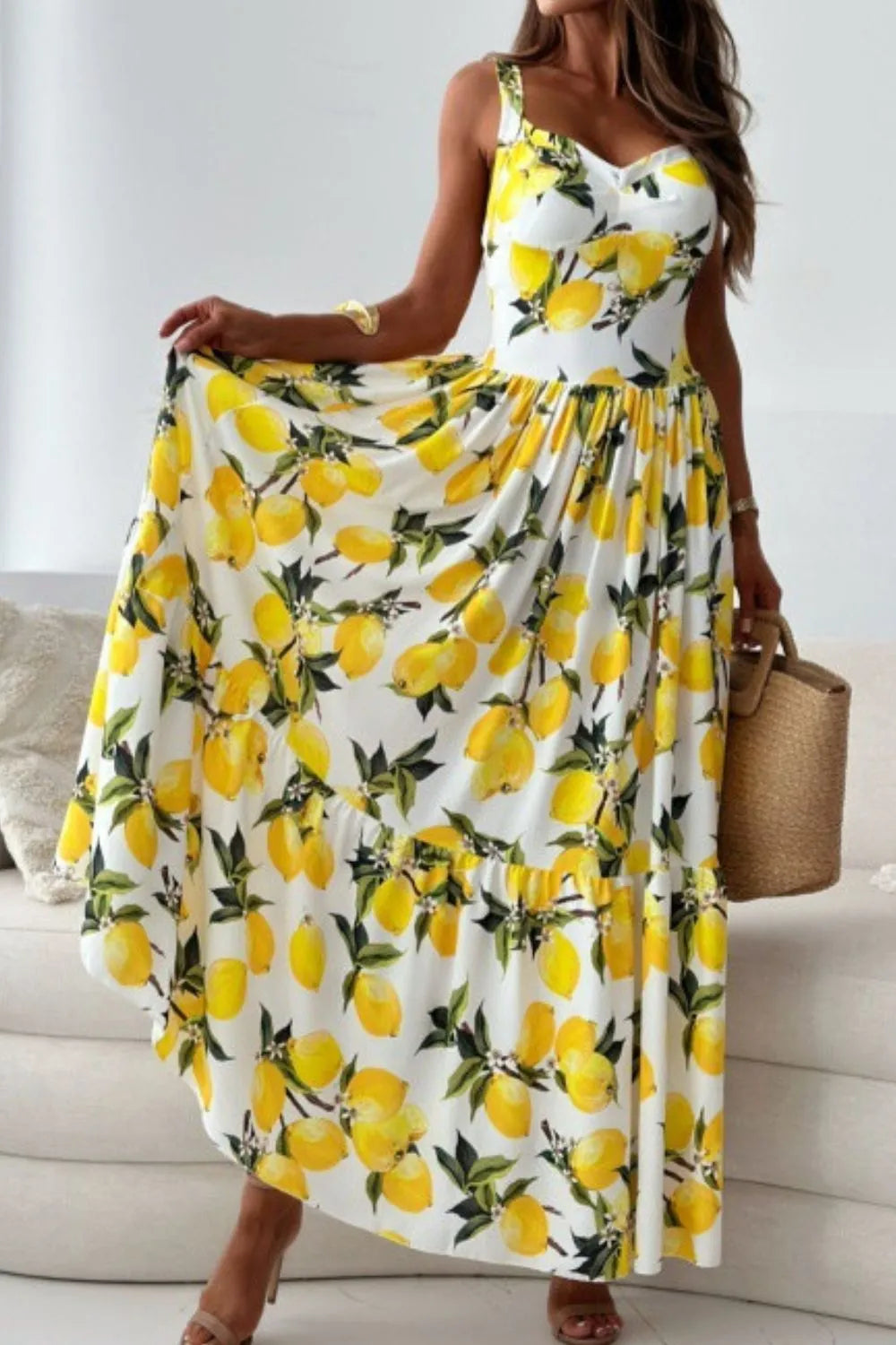 Citrus Orchard Sweetheart Maxi Dress Poundton