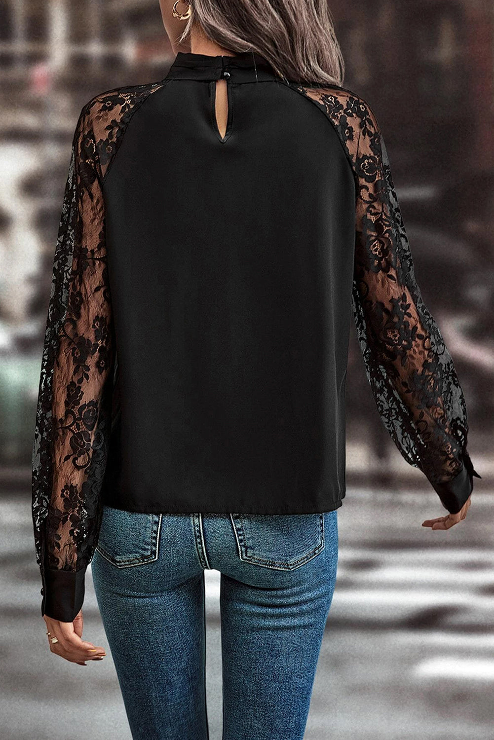 Mia Cutout Lace Detail Long Sleeve Blouse | Poundton
