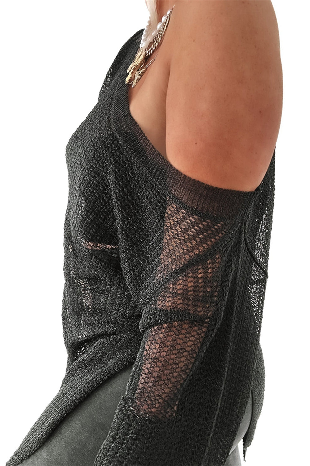 Atlantic Daze Oversized Knit Coverup with High Side Slits in Khaki or Black | Poundton