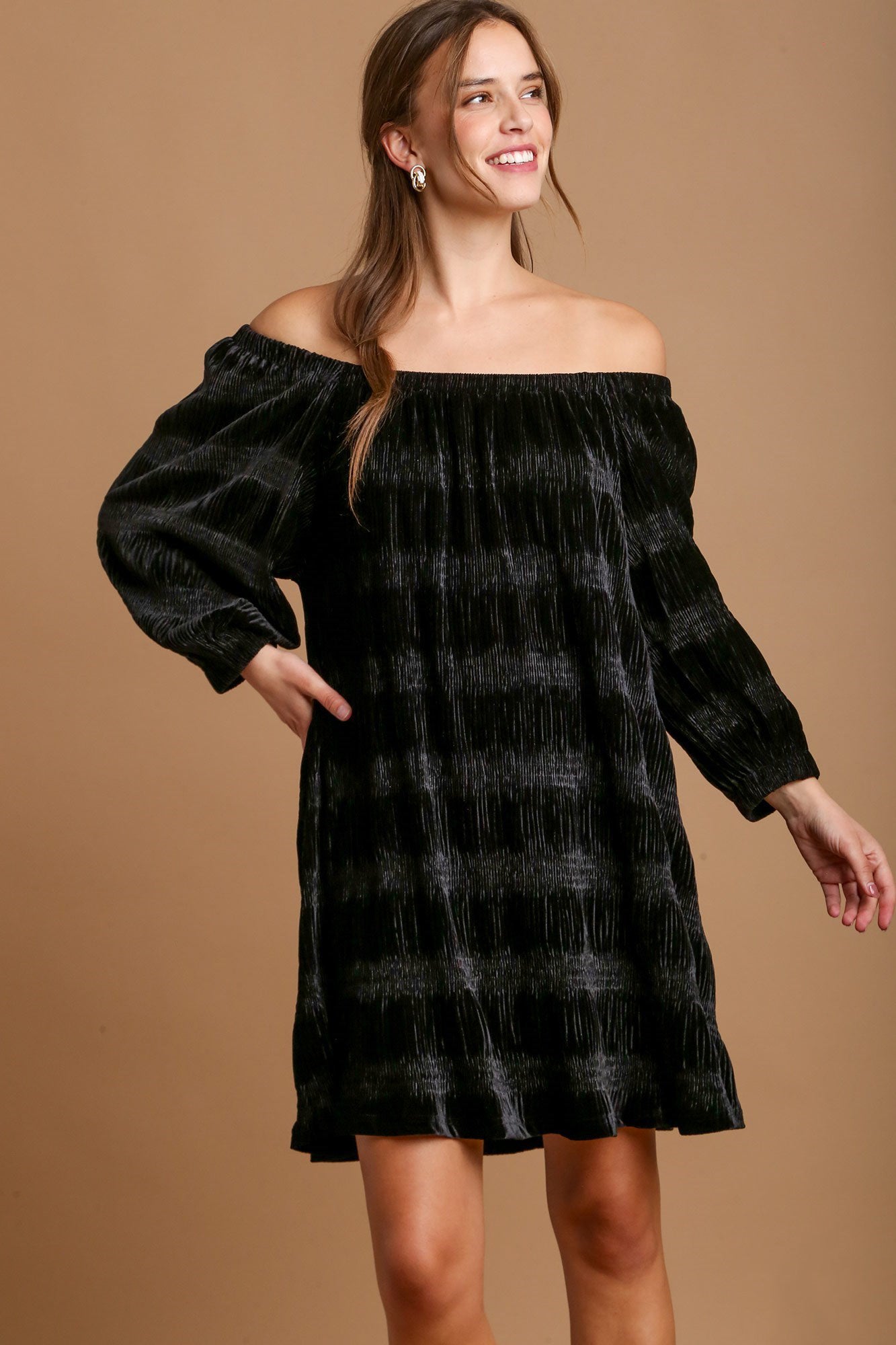 mini balloon sleeve dress Off-Shoulder Balloon Sleeve Velvet Mini Dress