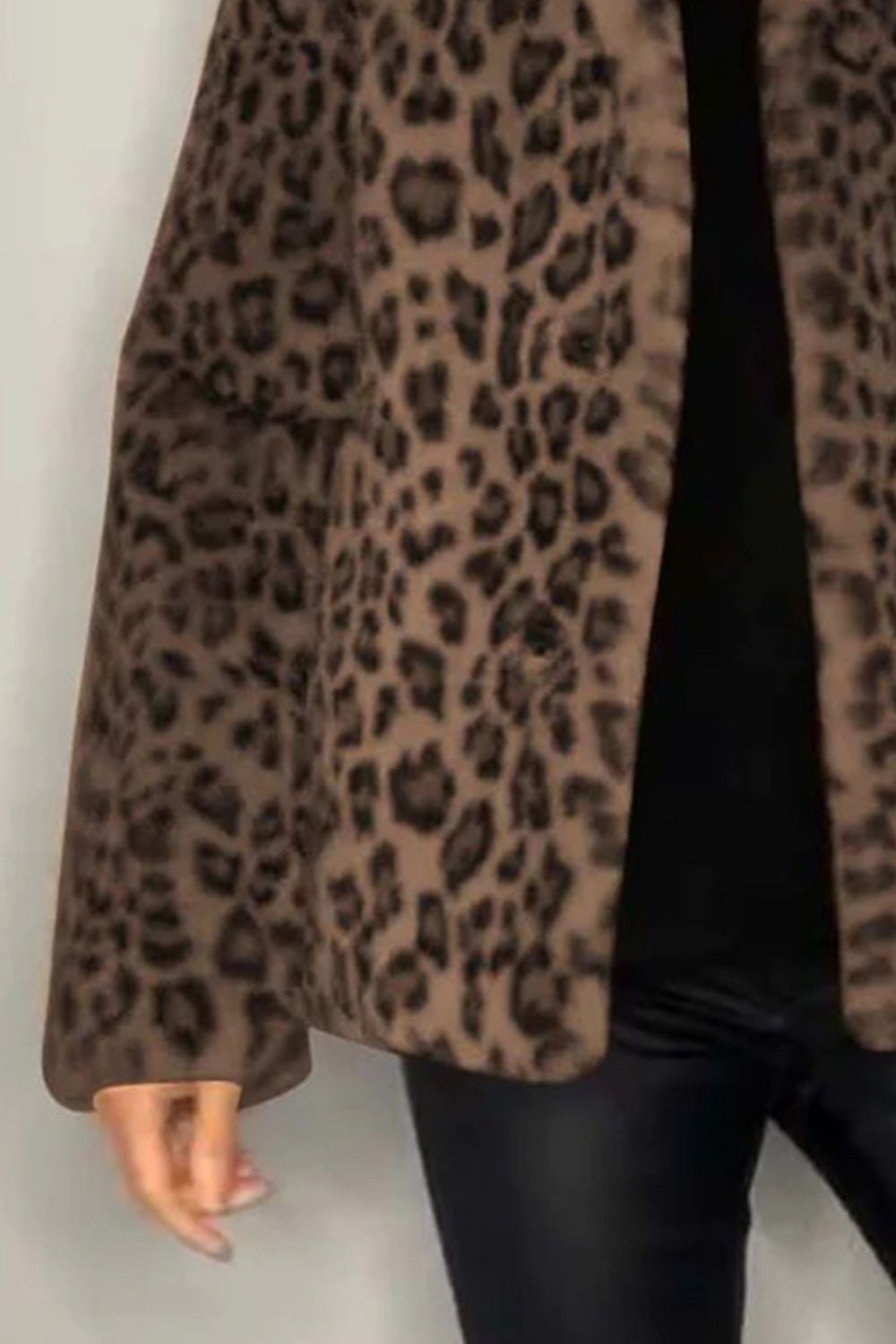 Alessia Full Size Leopard Furry Collared Neck Long Sleeve Coat | 5 Colors | Poundton