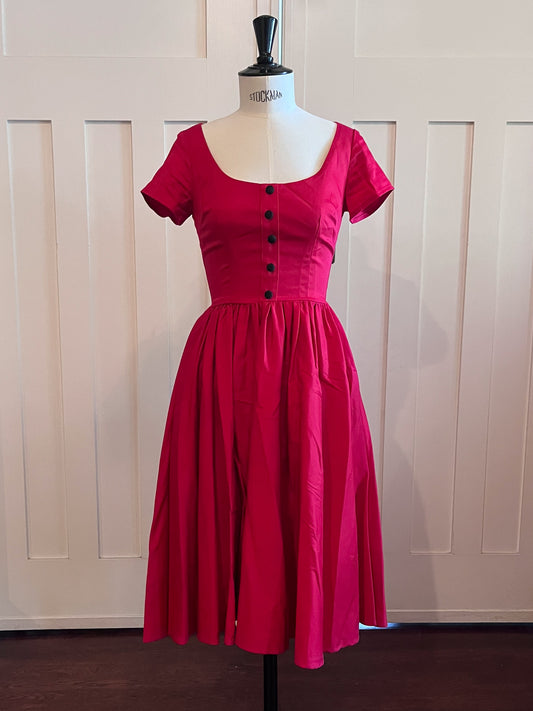 Deedee Dress in Red with Black Button Detail - ORIGINAL SAMPLE
