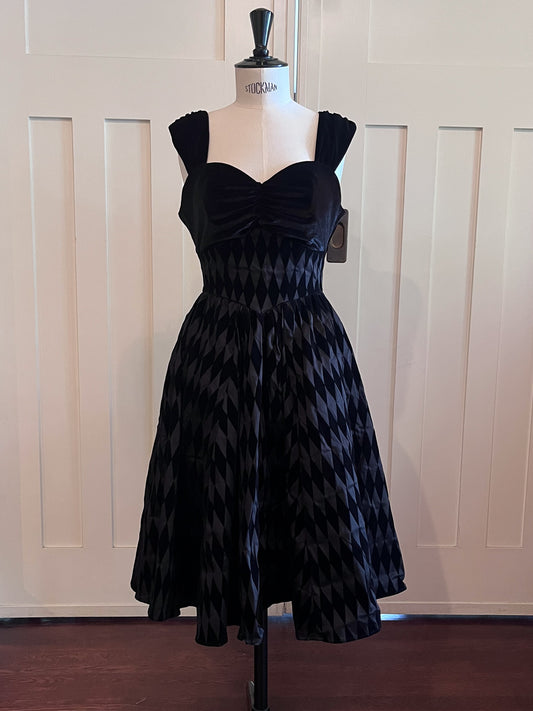 Black Velvet and Flocked Harlequin Swing Dress - ORIGINAL SAMPLE