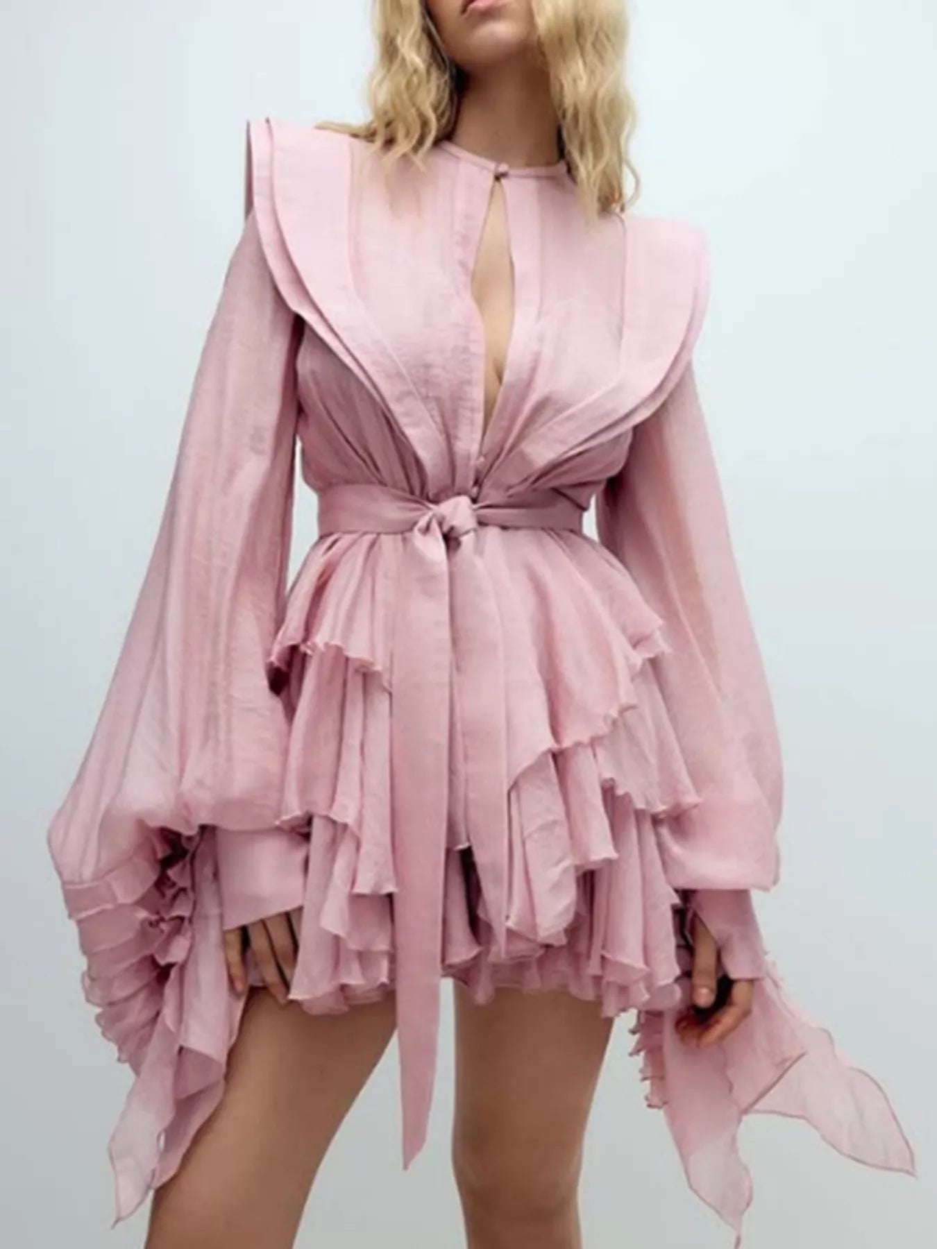 Layer Cake Ruffled Long Sleeve Mini Dress