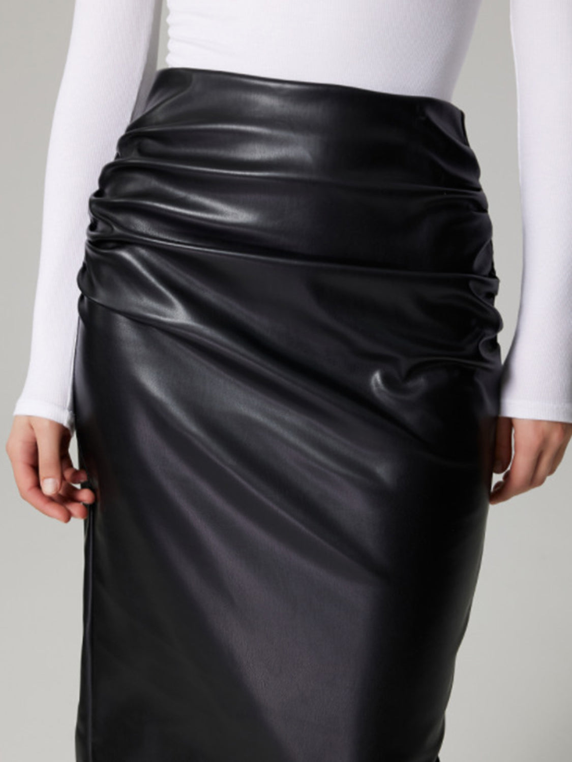 Chloe Slit Back Ruched Midi Skirt | Poundton