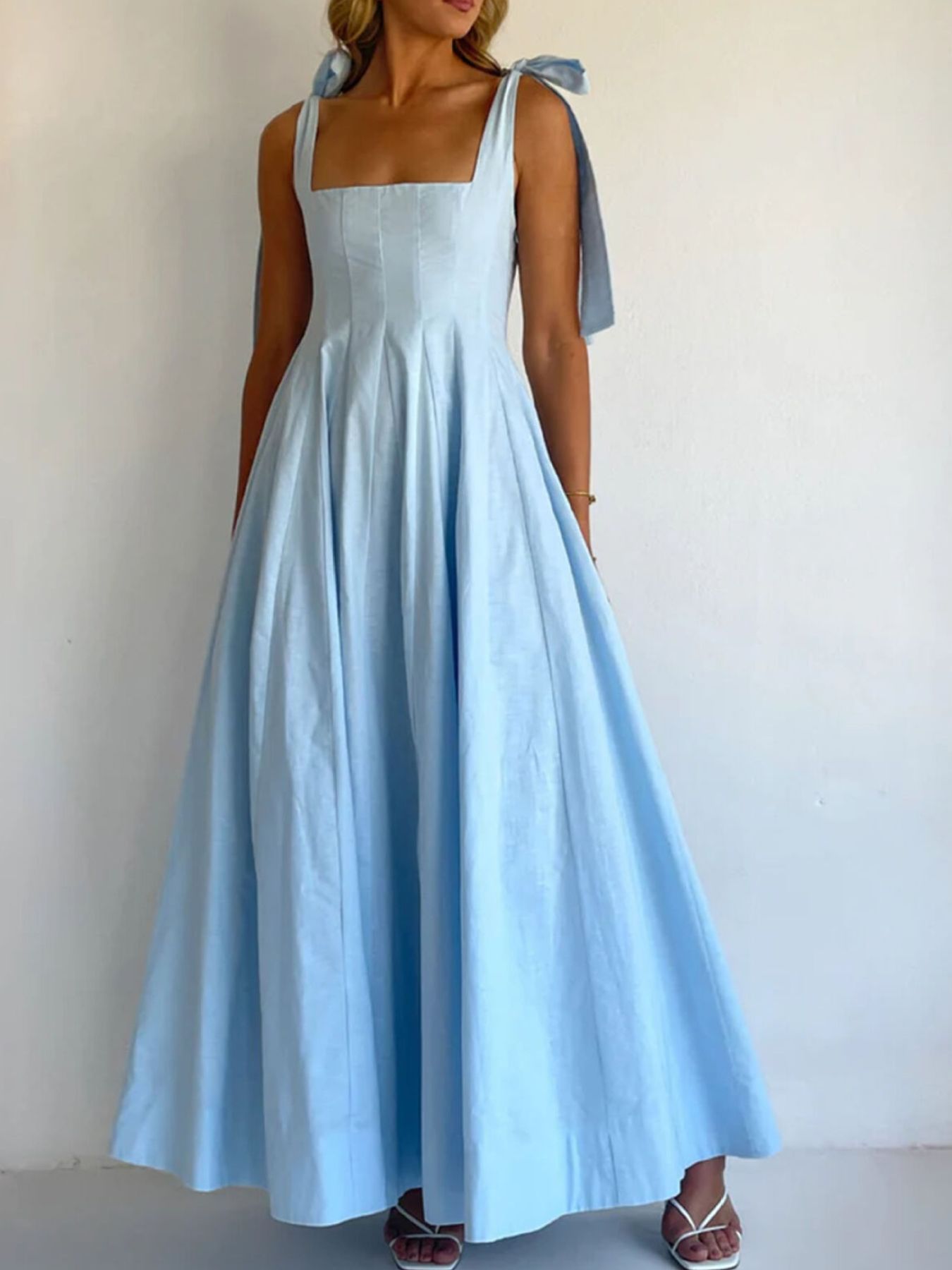 Pastel Promenade Tie-Shoulder Maxi Dress