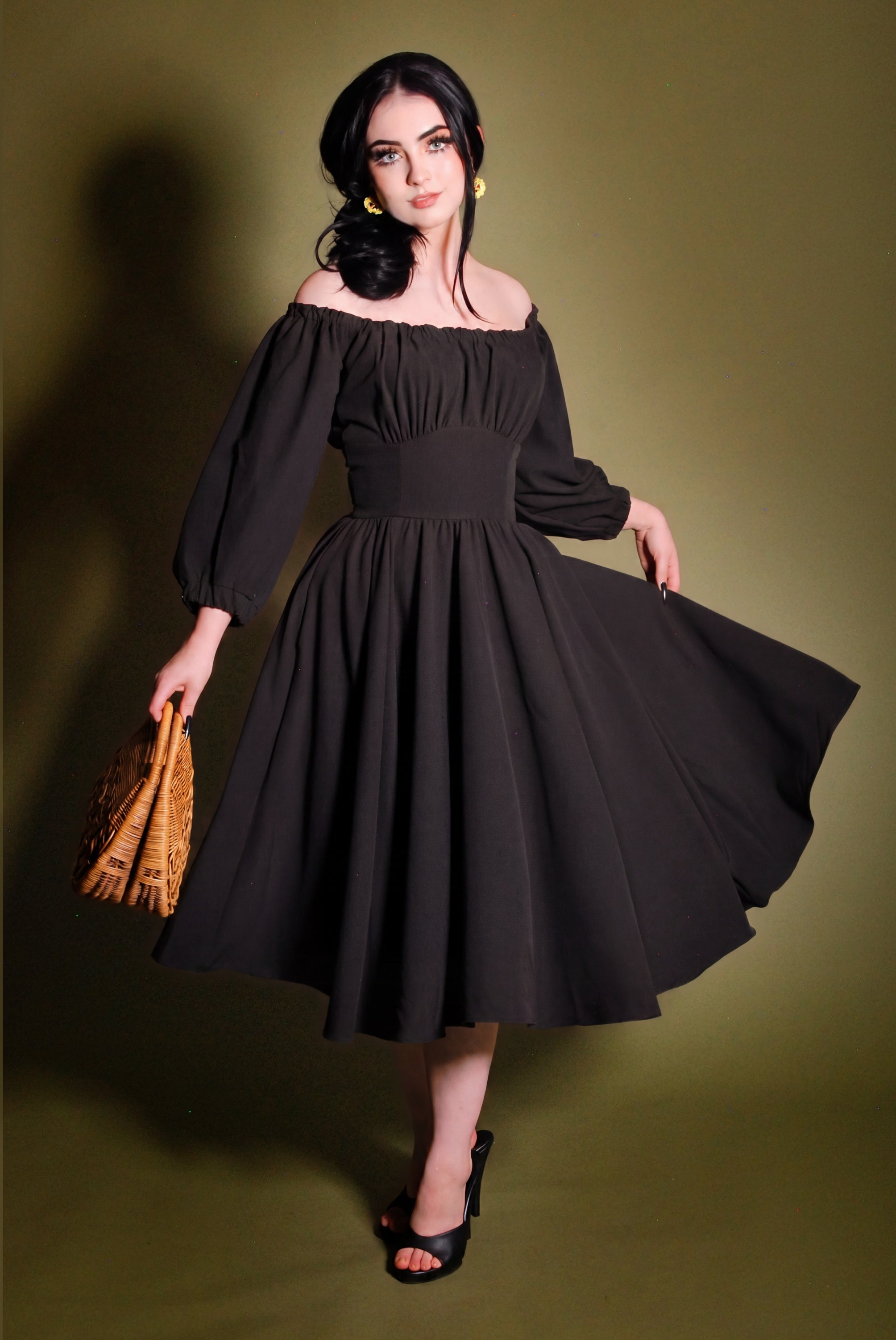 black peasant dress Marie-Thérèse in Fleur Du Mal Cowl black dress au-2-instock Size:us 12