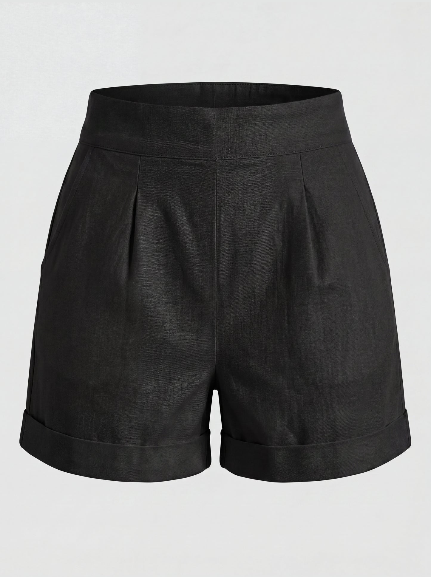 LB high-waisted shorts in solid black with deep pockets by Pinup Girl Clothing, made to order.