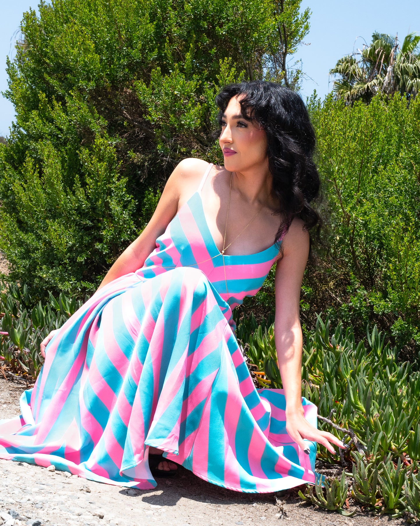 Amalie Ballerina 70's Style Swing Dress in Kenergy Mark Stripe Crepe | Pinup Couture - PREORDER