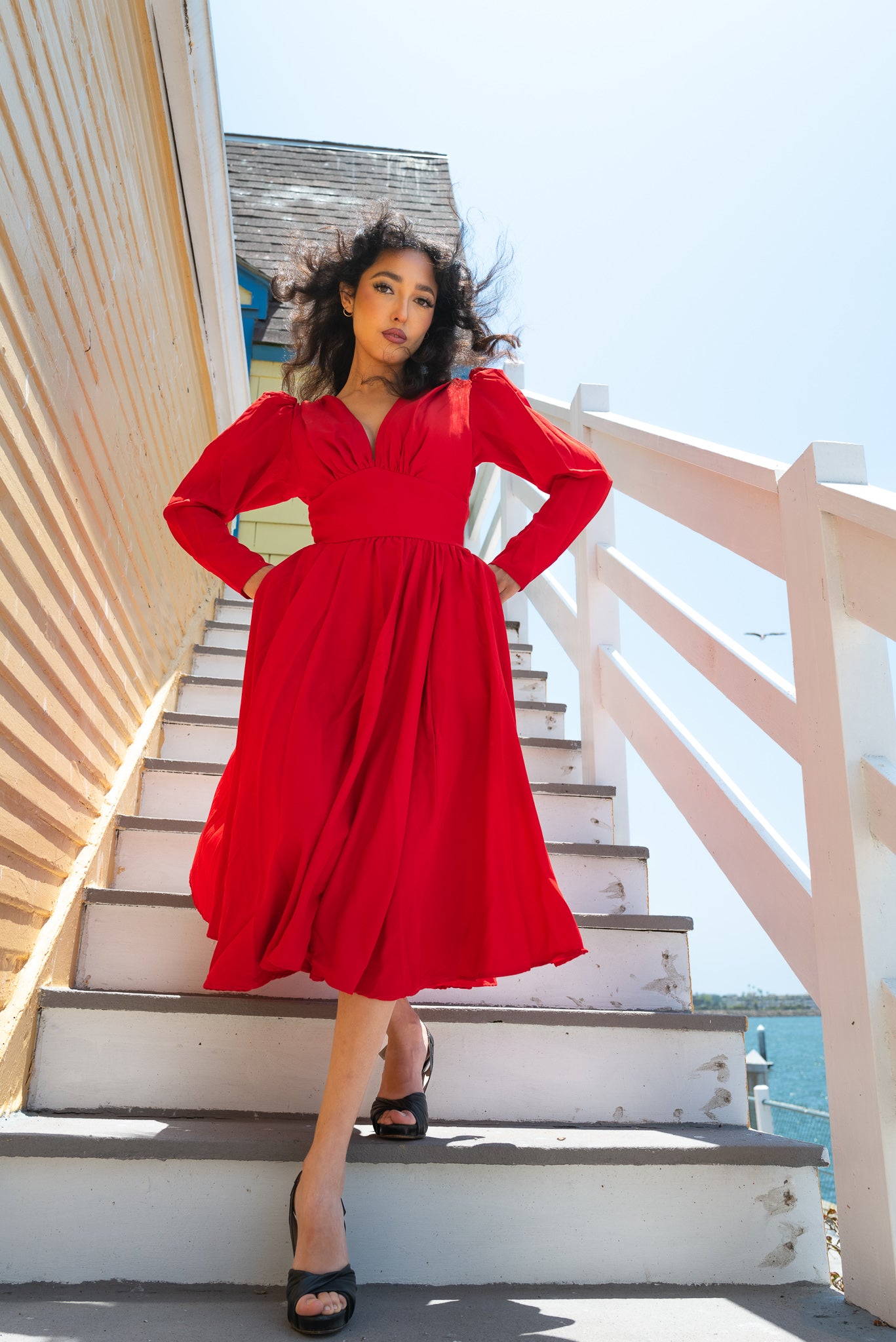 Luna 40s Swing Dress in Red Crepe Luna 40s Swing Dress in Red Crepe