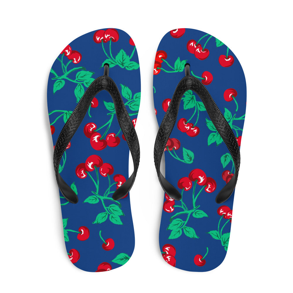 Amie Thong Flip-Flop Beach Sandals in Dark Blue Cherry Girl | Pinup Couture Relaxed