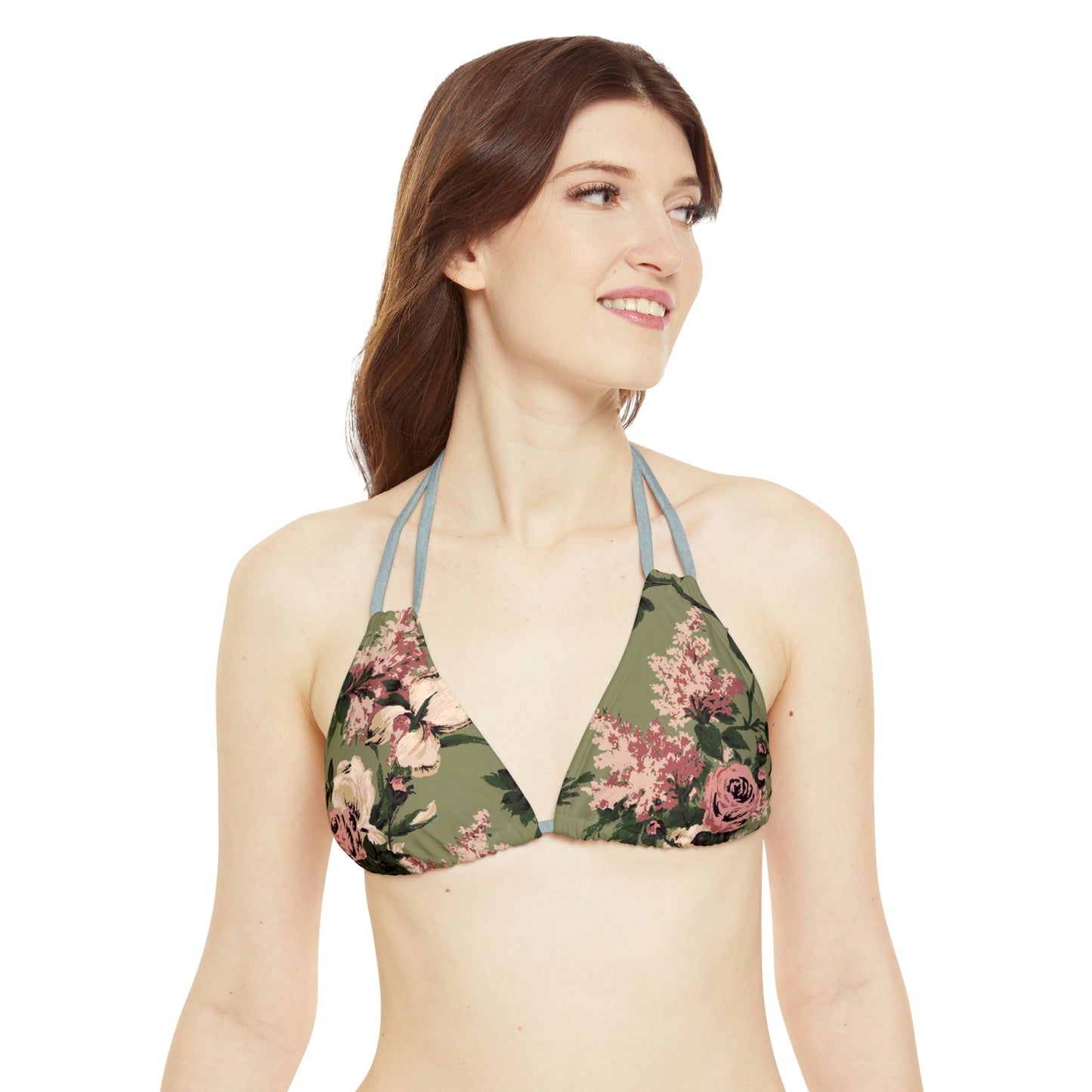 Antoinette Caledonia Green Bella Roses Strappy 2pc Bikini Set  | Pinup Couture Swim